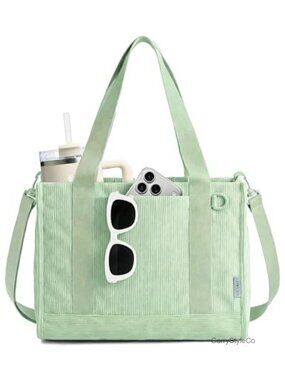 Corduroy Tote Bag Fits 14" Laptop & 40oz Tumbler Teacher Nurse Handbag